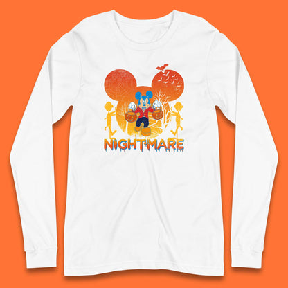 Halloween Nightmare Disney Mickey Mouse Holding Pumpkin Bucket Horror Scary Disneyland Trip Long Sleeve T Shirt