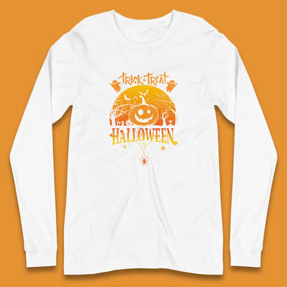 Trick Or Treat Halloween Pumpkin Haunted Trees Scary Spooky Season Long Sleeve T Shirt