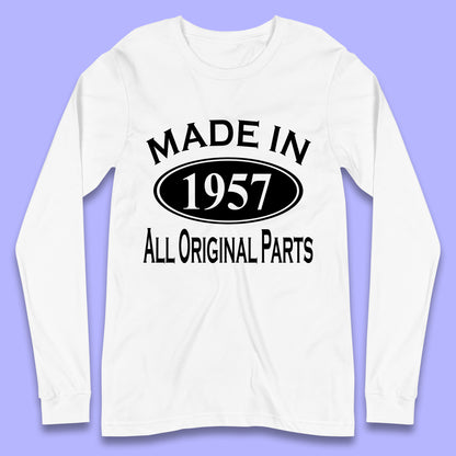 Made In 1957 All Original Parts Vintage Retro 66th Birthday Funny 66 Years Old Birthday Gift Long Sleeve T Shirt