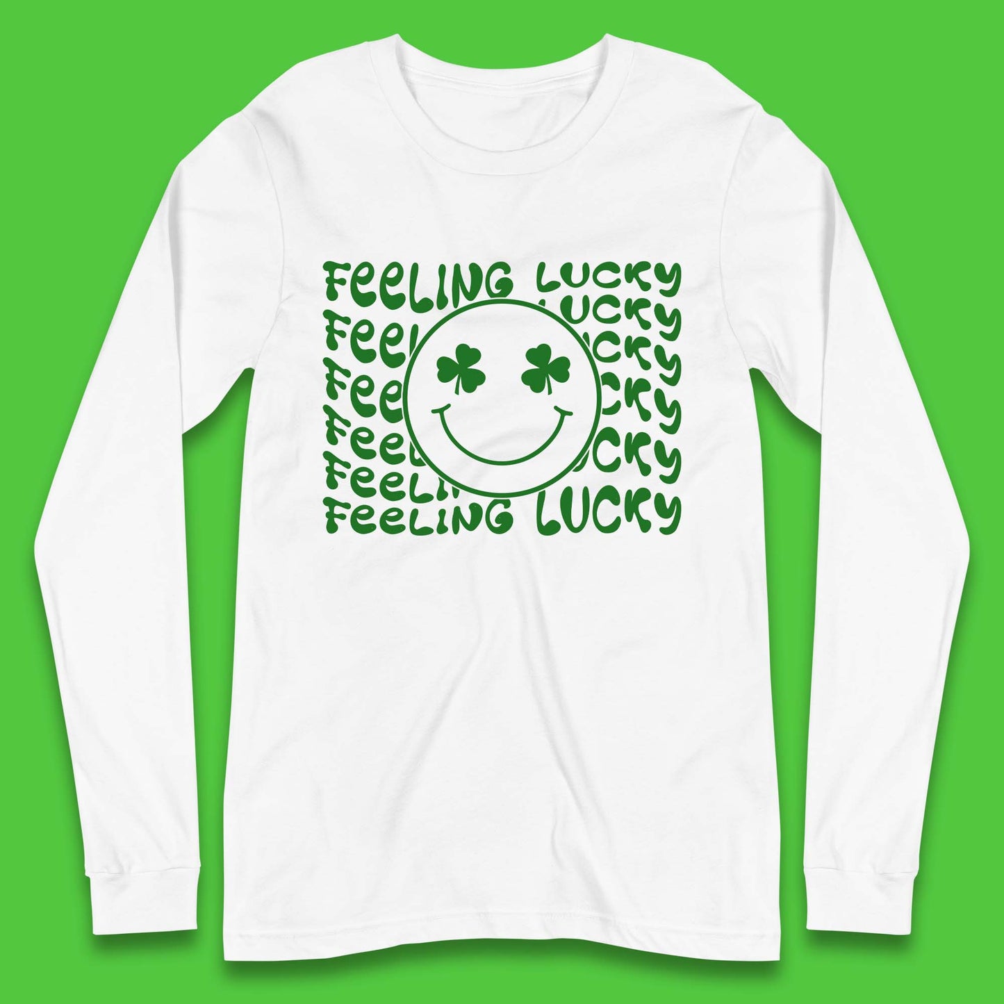 Feeling Lucky Smiley Shamrock Long Sleeve T-Shirt