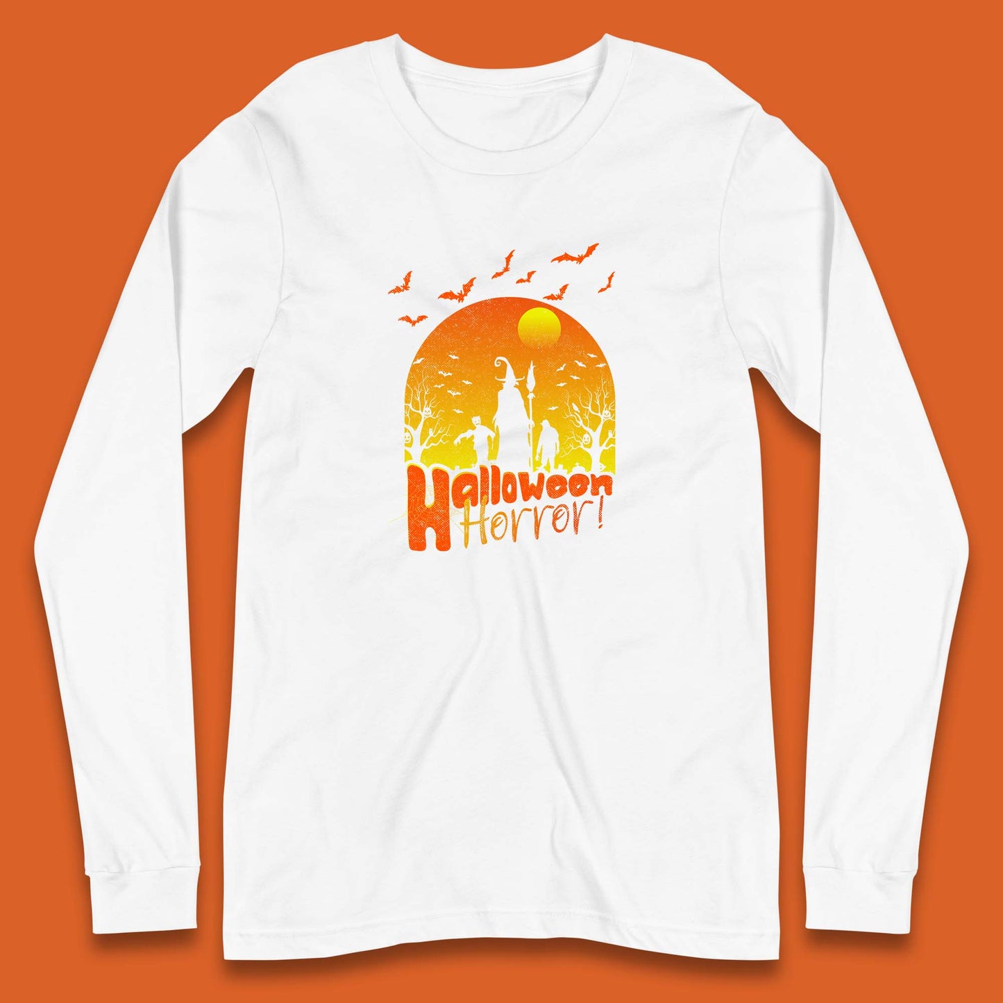 Halloween Horror Halloween Night Witch With Zombies Horror Scary Long Sleeve T Shirt