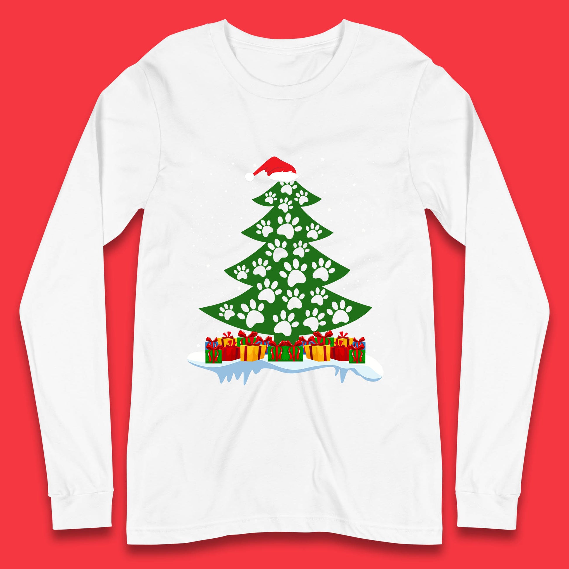 christmas tree with paw prints of dogs tee