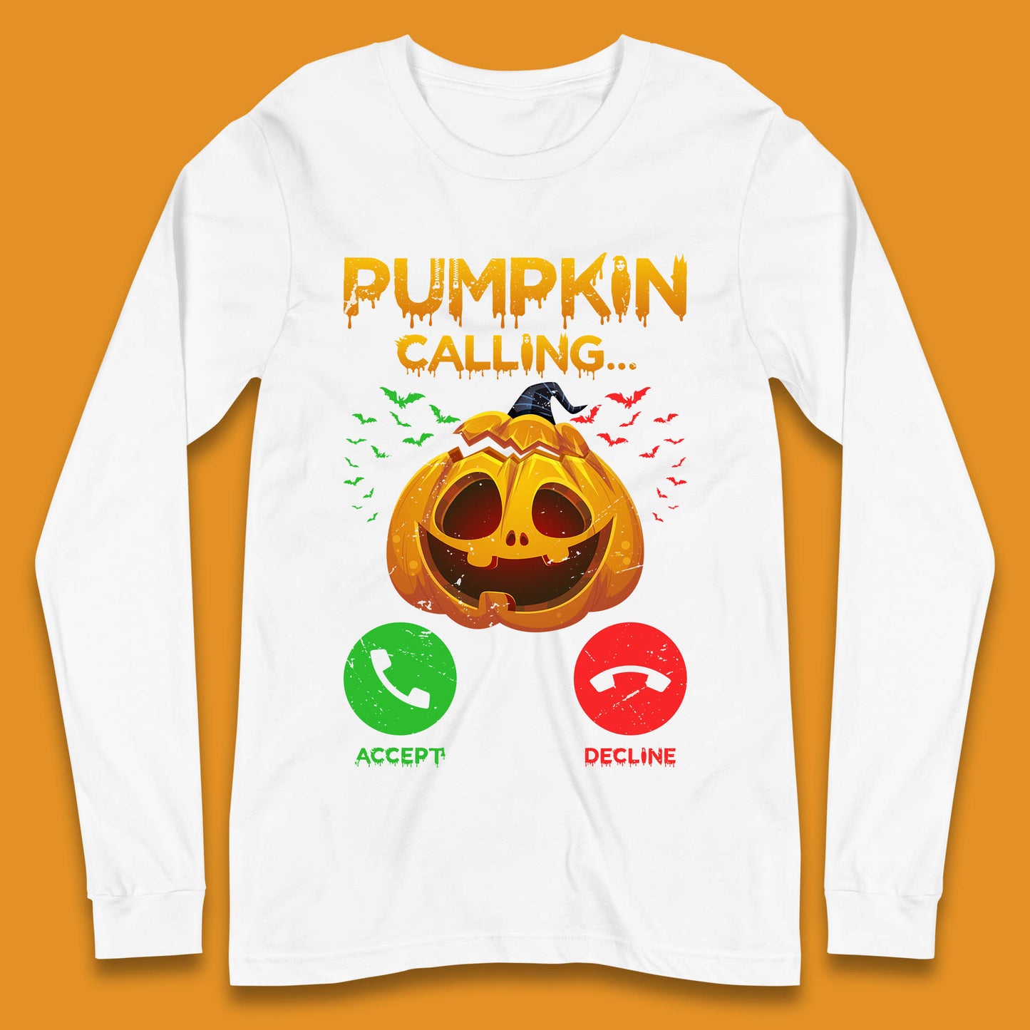 Halloween Pumpkin Calling Funny Phone Call Horror Scary Jack O Lantern Long Sleeve T Shirt