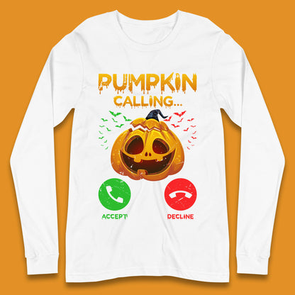 Halloween Pumpkin Calling Funny Phone Call Horror Scary Jack O Lantern Long Sleeve T Shirt