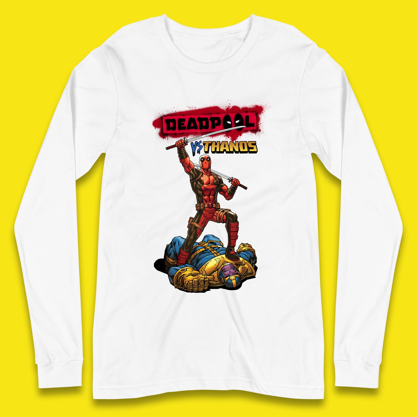 Marvel Comics Deadpool VS Thanos The Ultimate Face Off Comic Book Fictional Characters Long Sleeve T Shirt