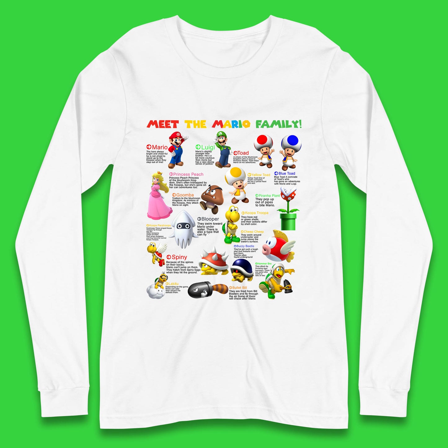 Meet The Mario Family Super Mario Vintage Mario Family Matching Costume Long Sleeve T Shirt