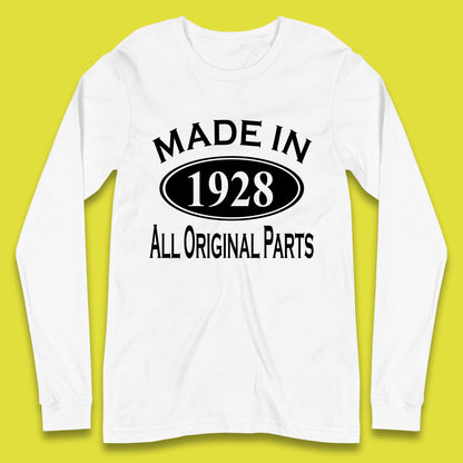 Made In 1928 All Original Parts Vintage Retro 95th Birthday Funny 95 Years Old Birthday Gift Long Sleeve T Shirt