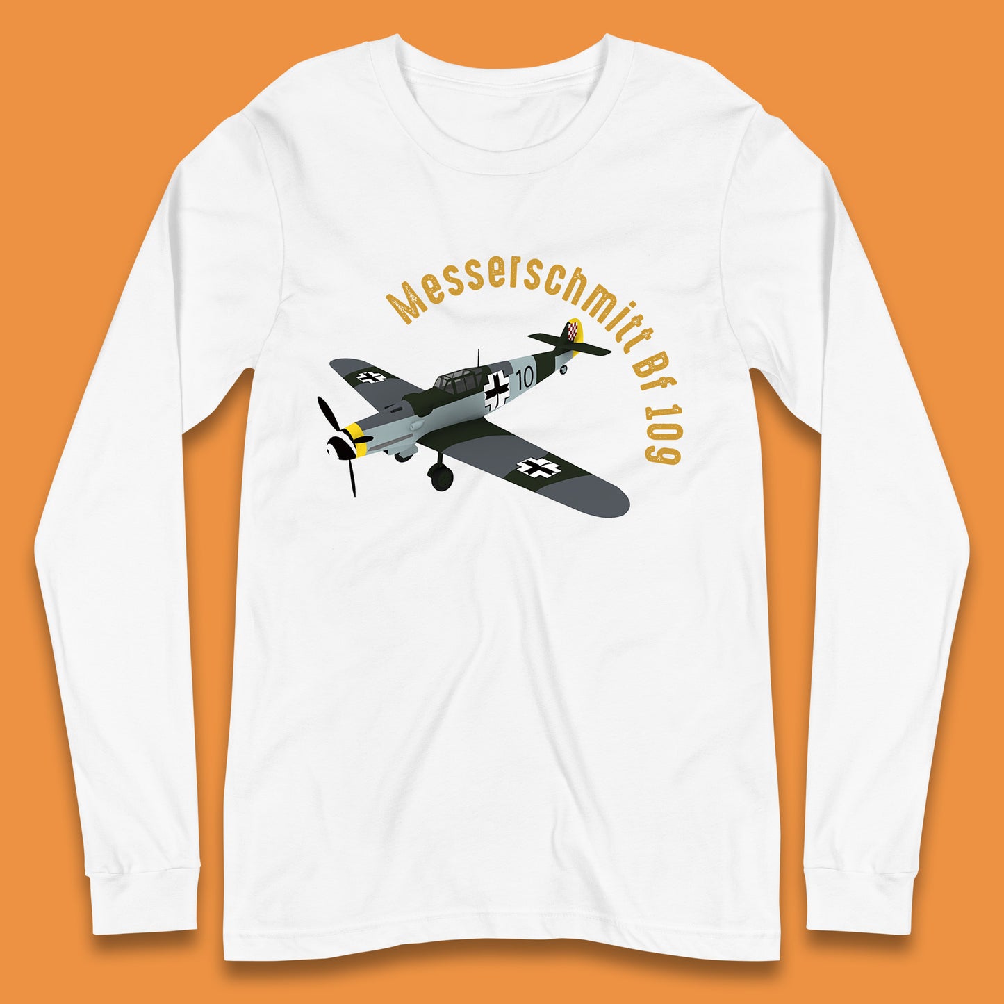 Messerschmitt Bf 109 Fighter Aircraft Vintage Retro Military Fighter Jets World War Remembrance Day Long Sleeve T Shirt