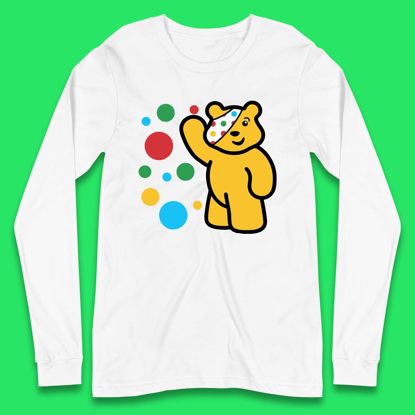 Spotty Pudsey Bear Hand Waving Dotty Spot Fundraising Children In Need Spotty Bear Spotty Day Long Sleeve T Shirt