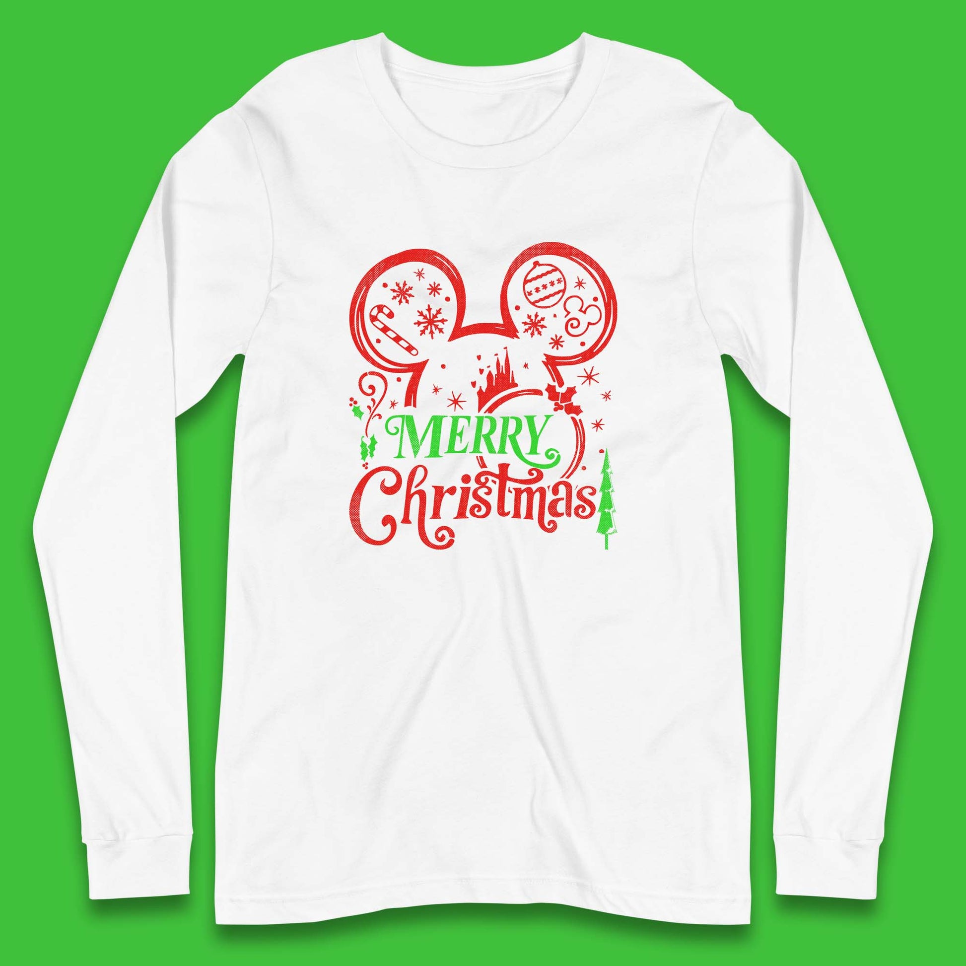 mickey mouse head christmas long sleeve t shirt