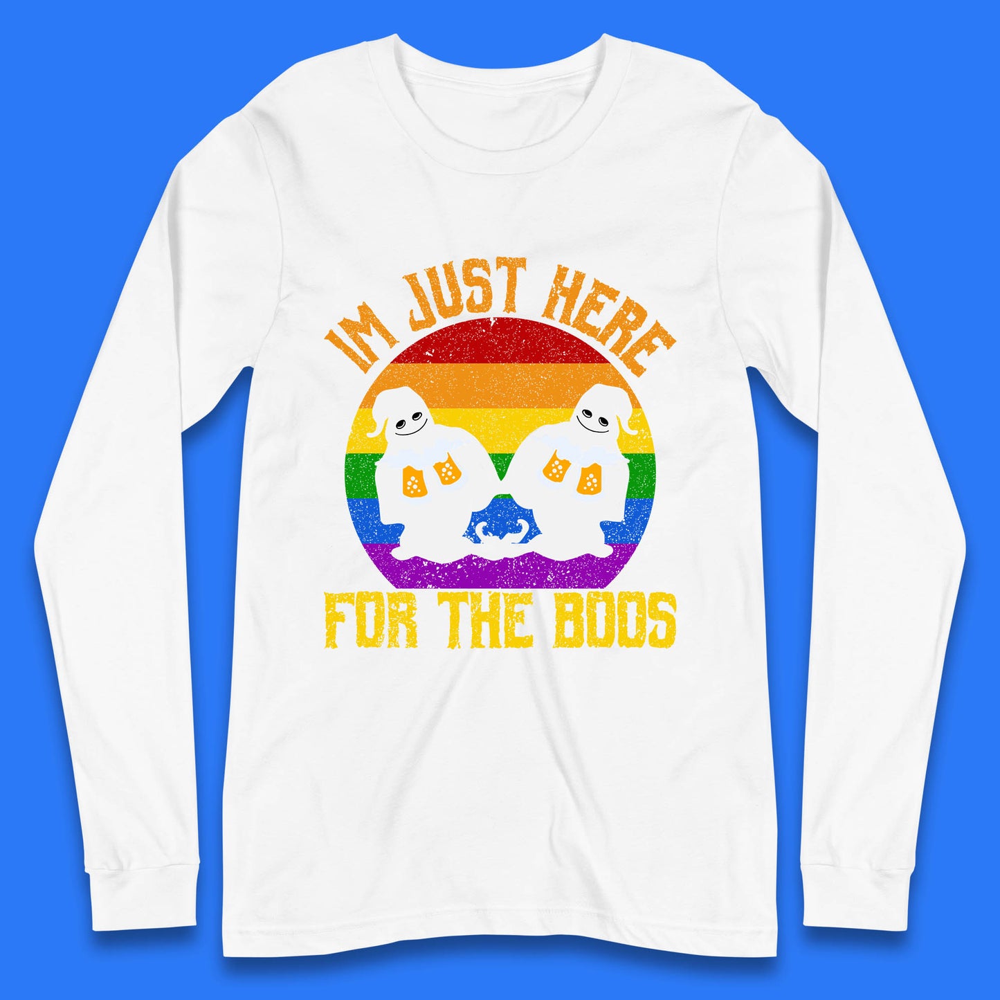 Halloween I Just Here For The Boos Gay Boo Ghosts Drinking Beer LGBTQ Pride Beer Long Sleeve T Shirt