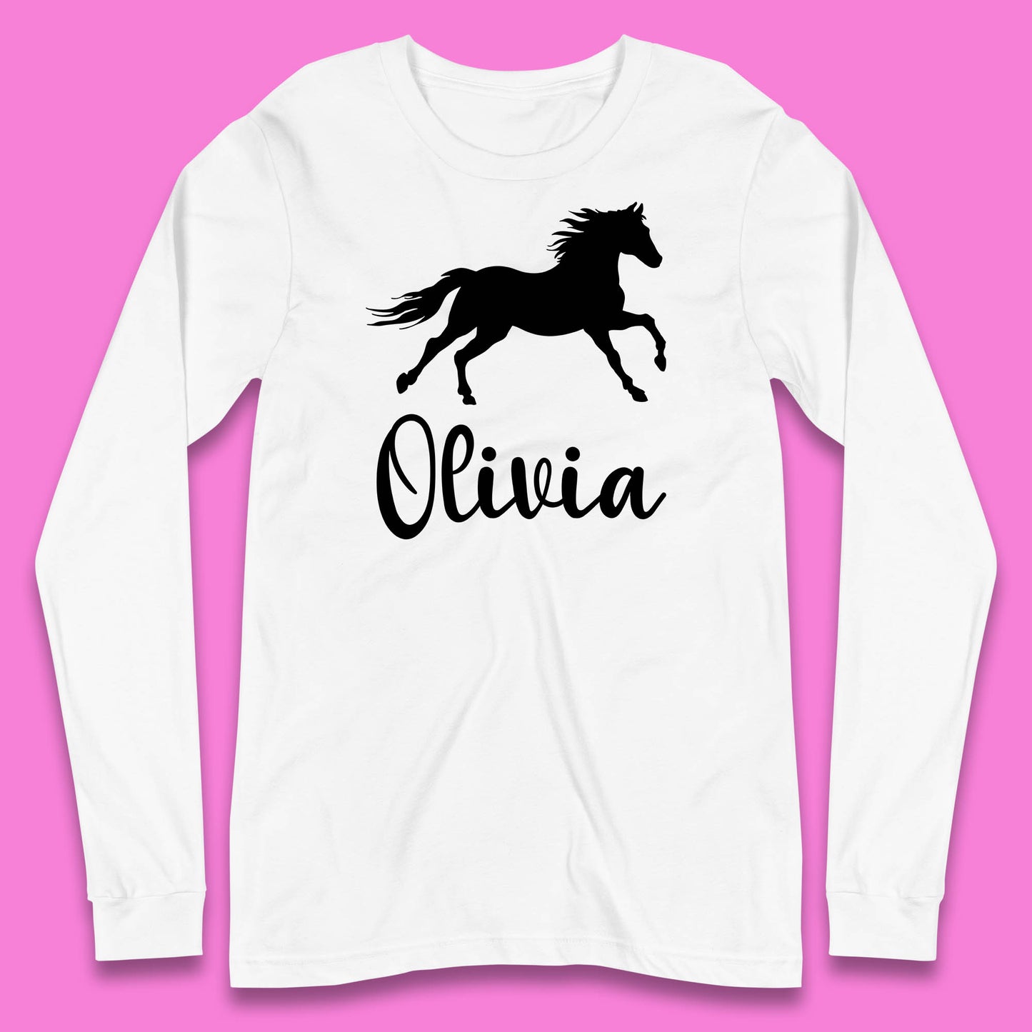 Personalised Running Unicorn Your Name Or Custom Text Horse & Pony Lover Magic Believer Long Sleeve T Shirt