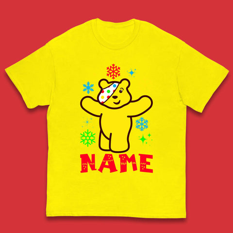 Personalised Christmas Spotty Pudsey Bear Children In Need Your Name Xmas Charity Raising Kids T Shirt