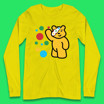 Spotty Pudsey Bear Hand Waving Dotty Spot Fundraising Children In Need Spotty Bear Spotty Day Long Sleeve T Shirt