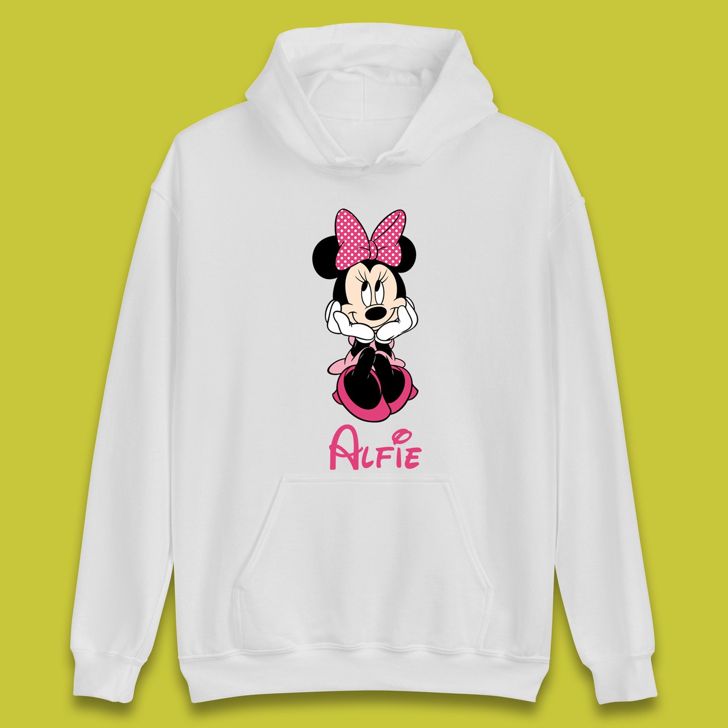 Personalised Sitting Disney Mickey Mouse Minnie Mouse Your Name Cute Cartoon Character Disney World Unisex Hoodie