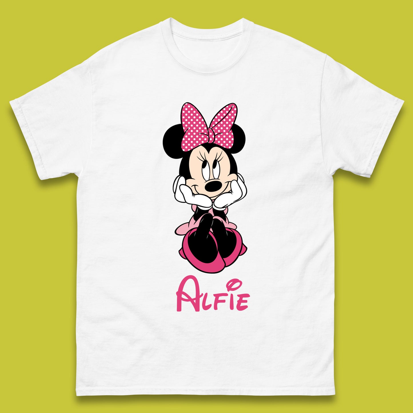 Personalised Sitting Disney Mickey Mouse Minnie Mouse Your Name Cute Cartoon Character Disney World Mens Tee Top