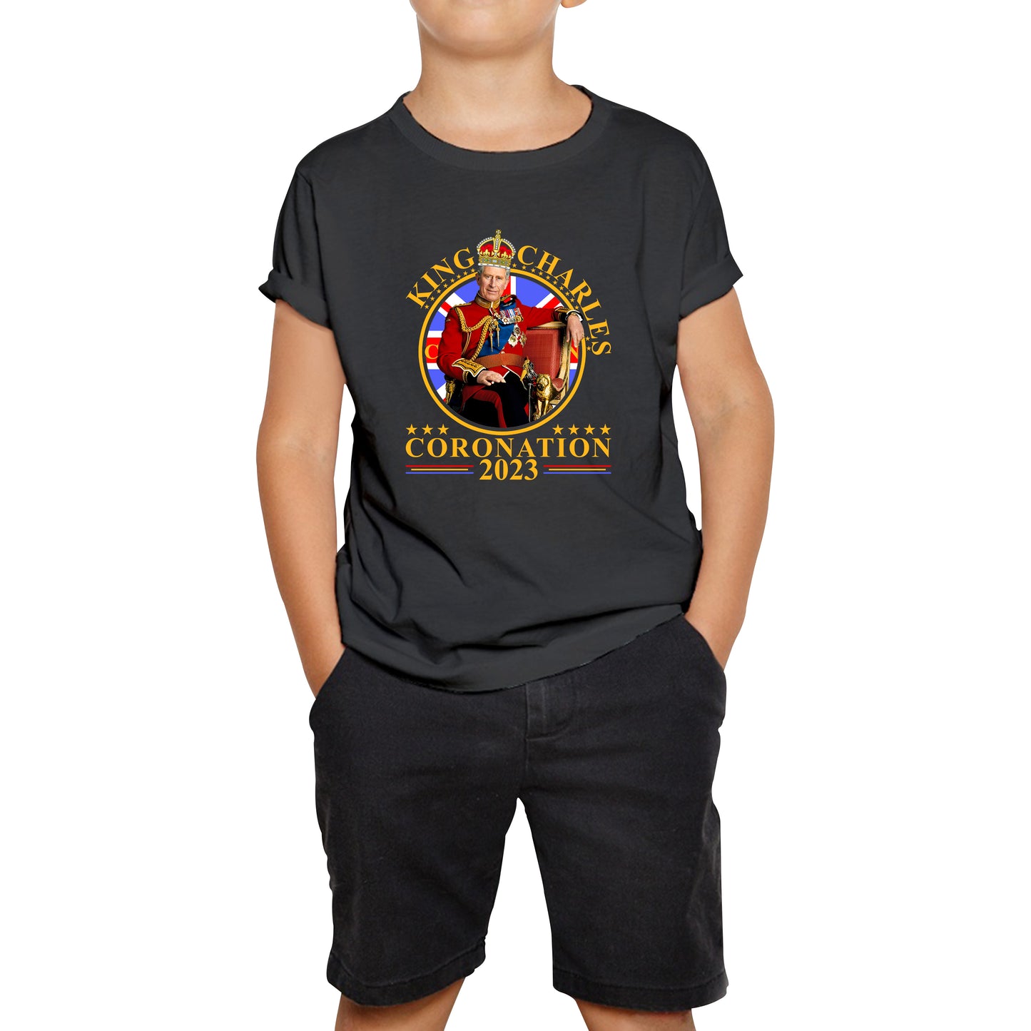 King Charles III Coronation 2023 Ruling Monarch Of England United Kingdom Royal Crown Kids T Shirt.