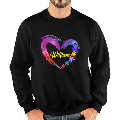 Personalised Autism Awareness Puzzle Pieces Your Name Autism Support Autistic Pride Autism Warrior Unisex Sweatshirt