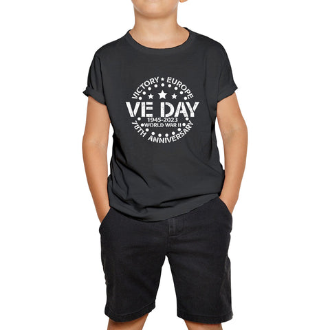 Victory In Europe VE Day 1945-2023 78th Anniversary Armed Forces Victory Day Remembrance Day Kids T Shirt