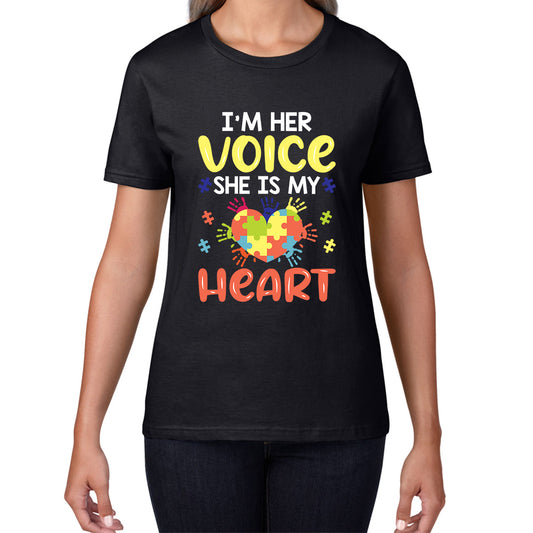 I'm Her Voice She Is My Heart Autism Awareness Month Autism Mama Puzzle Pieces Acceptance Day Womens Tee Top