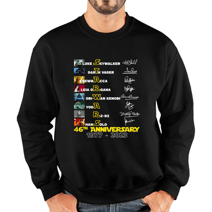 Star Wars 46th Anniversary 1977-2023 All Characters Signatures Disney Star Wars Day Anniversary Unisex Sweatshirt