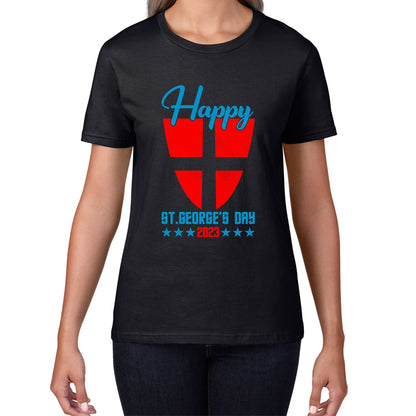 Happy St George's Day 2023 Saint George Cross Shield England Flag Religious Warriors St George Day Womens Tee Top