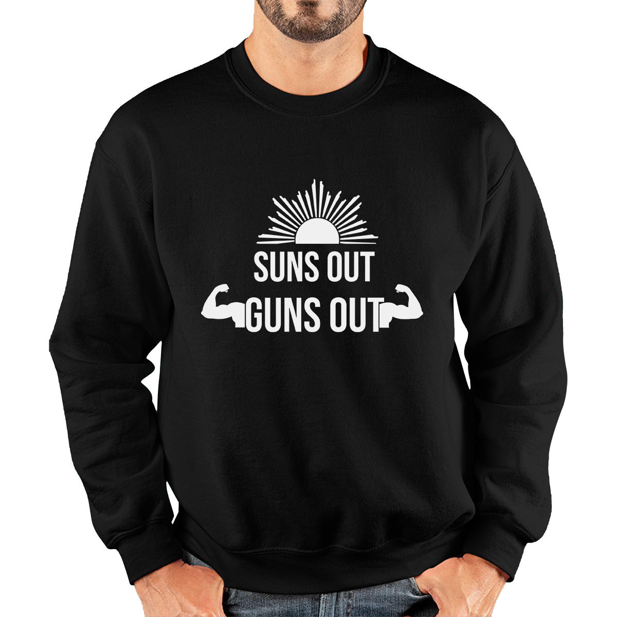 Sun Out Guns Out, Workout Gym Bodybuilding Weightlifting Motivation Unisex Sweatshirt