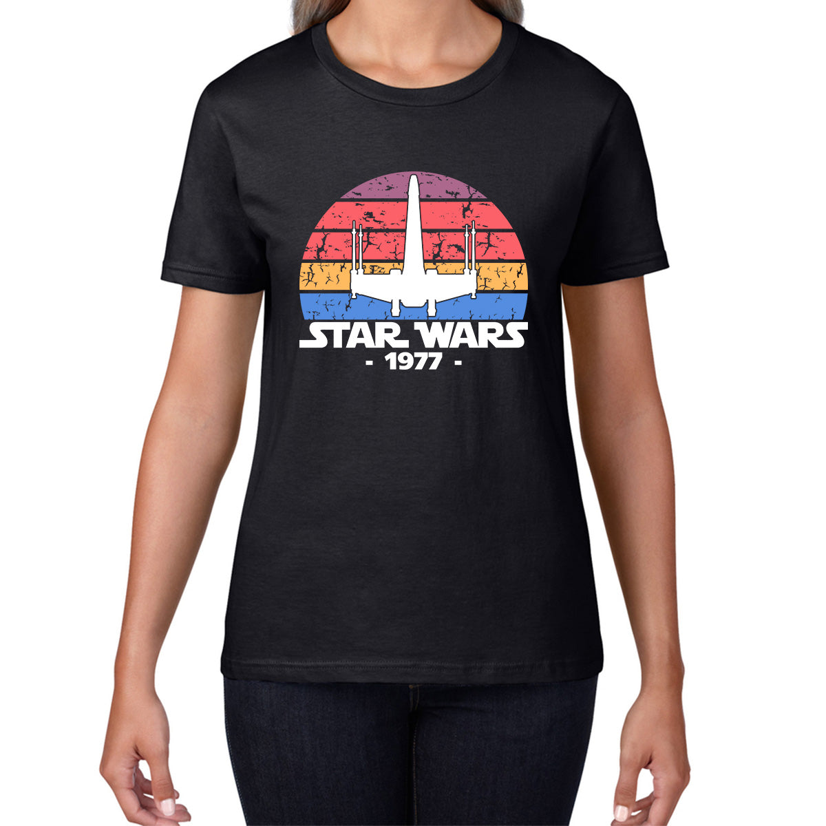 Star Wars X-Wing Fighter 1977 Vintage Retro Series Of Space Flight Simulator Video Games Disney Star Wars 46th Anniversary Womens Tee Top