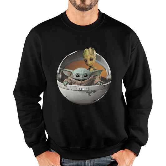 Grogu Baby Yoda And Baby Groot The Mandalorian Disney Star Wars Child In Hover Pod Pram Disney Star Wars Day 46th Anniversary Unisex Sweatshirt