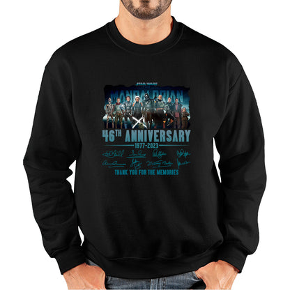 Disney Star Wars Day 46th Anniversary 1977-2023 The Mandalorian Characters Signatures Thank You For The Memories Unisex Sweatshirt