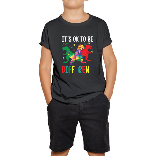 It's Ok To Be Different Autism Awareness Autism T-Rex Dinosaur Autism Support Autistic Support Kids T Shirt