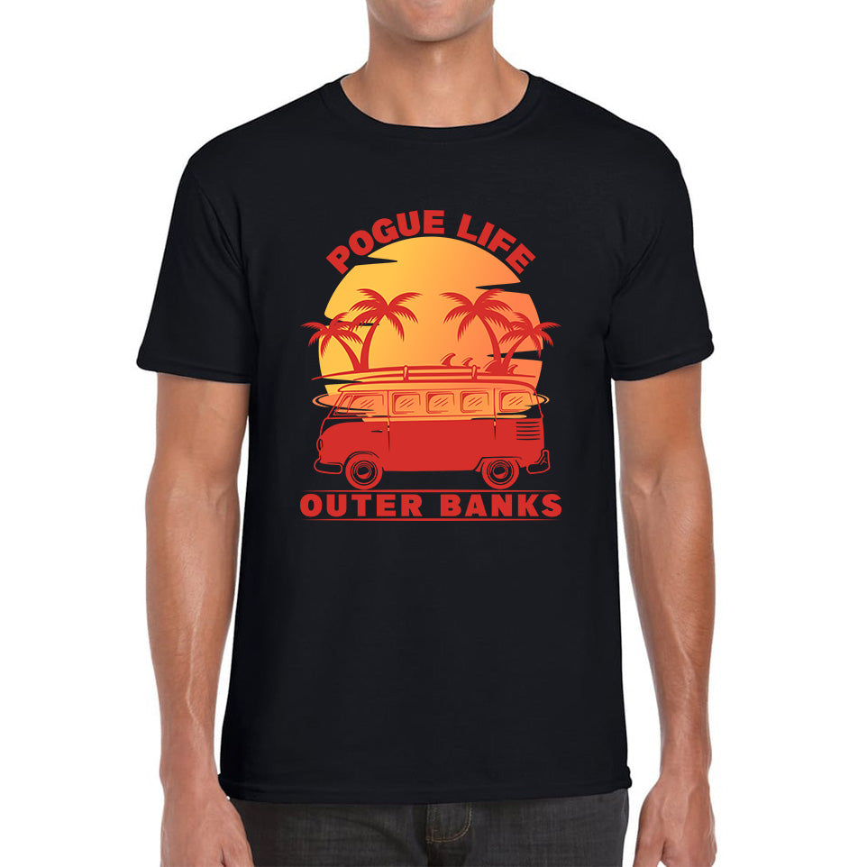 Outer Banks Pogue Life  Beach Surf Van Vintage Retro Beach Sunset Surfing TV Series JJ Maybank OBX Fans Outer Banks Show Mens Tee Top