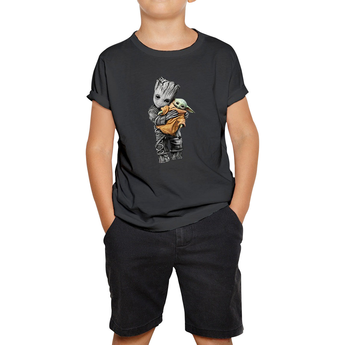 Baby Groot Holding Baby Yoda Avengers Hero Star Avenger Jedi Wars Star Wars Day 46th Anniversary Kids T Shirt