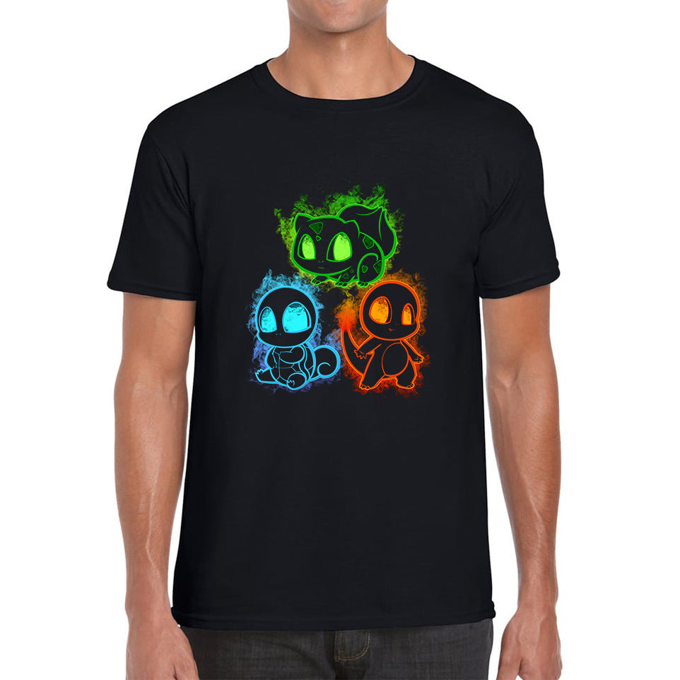 Pokemon Cool Evolutions Minimalistic Pokémon Kanto Starters Bulbasaur, Charmander, Squirtle, Pikachu And Eevee Mens Tee Top