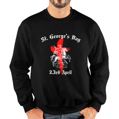 St George's Day 2023 England Flag Cross Knights Templar & Horse London Saint George Day Warrior Fighter Patriotic Unisex Sweatshirt