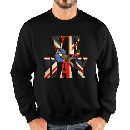 VE Day Victory In Europe Day Remembrance Day British Flag Veterans UK Victory Day 78th Anniversary World War II British Fighter Airplane Unisex Sweatshirt