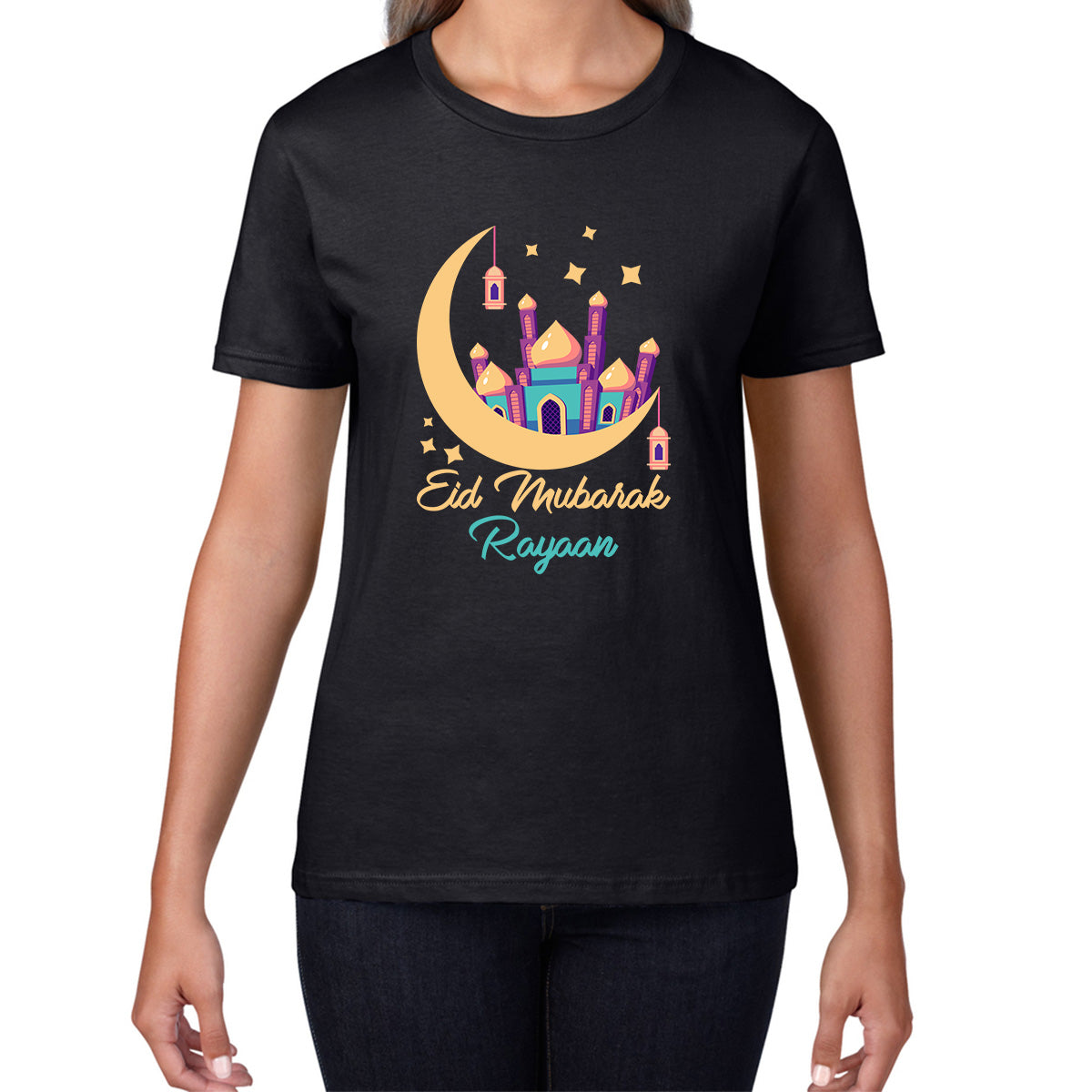 Personalised Eid Mubarak Your Name Muslims Religious Holy Month Blessed Eid Festival Celebration Womens Tee Top