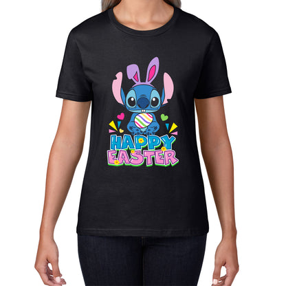 Happy Easter Stitch Bunny Holding Easter Eggs Cute Cartoon Lilo & Stitch Easter Bunny Spoof Egg Hunt Womens Tee Top