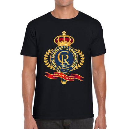 King Charles III Coronation 2023 CR III God Save The King Royal Crown United Kingdom Ruling Monarch Mens Tee Top