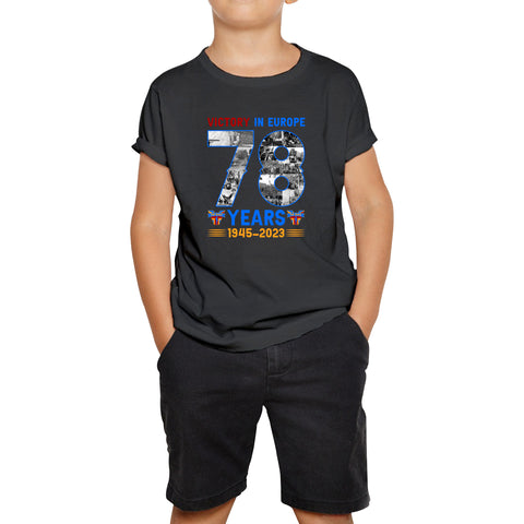 Victory In Europe 78 Years 1945-2023 VE Day Remembrance Day British Veterans UK Victory Day 78th Anniversary Patriotism Kids T Shirt