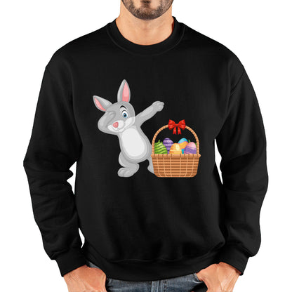 Dabbing Bunny With Eggs Basket Happy Easter Day Cute Rabbit Bunny Easter Day Unisex Sweatshirt