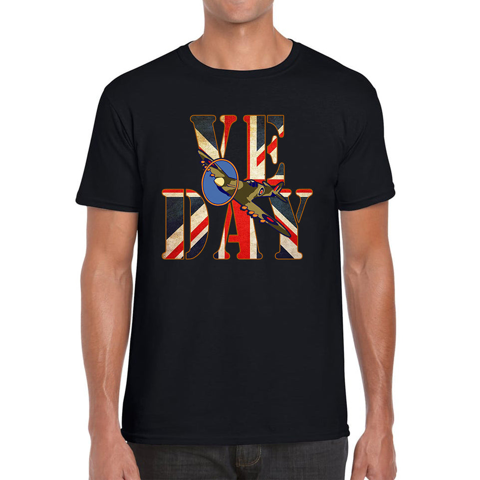 VE Day Victory In Europe Day Remembrance Day British Flag Veterans UK Victory Day 78th Anniversary World War II British Fighter Airplane Mens Tee Top