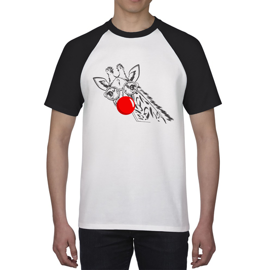 Giraffe Red Nose Day Baseball T Shirt. 50% Goes To Charity