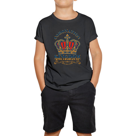 Coronation Kingdom King Charles III 6th May 2023 Royal Crown CR III His Majesty Union Jack Kids T Shirt