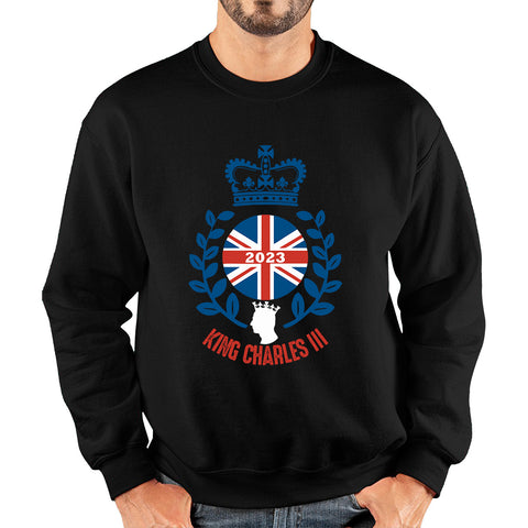 King Charles III Coronation 2023 British United Kingdom Uk Flag CR III Royal Crown His Majesty Union Jack Great Britain Unisex Sweatshirt
