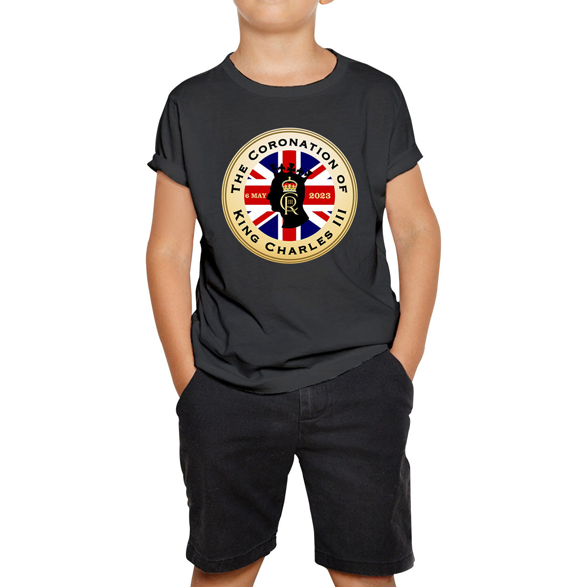 The Coronation Of King Charles III 6th May 2023 CR III Royal Crown United Kingdom Flag Kids T Shirt