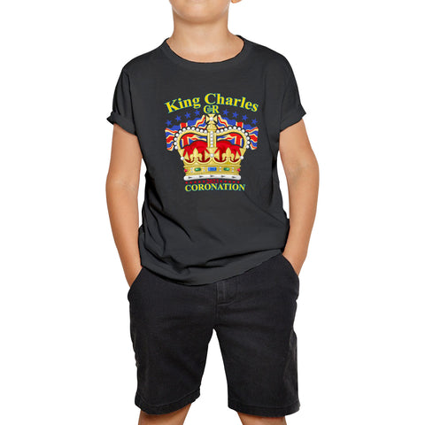 King Charles III 2023 Coronation  Royal Crown UK Ruling Monarch CR III Great Britain Pride Kids T Shirt