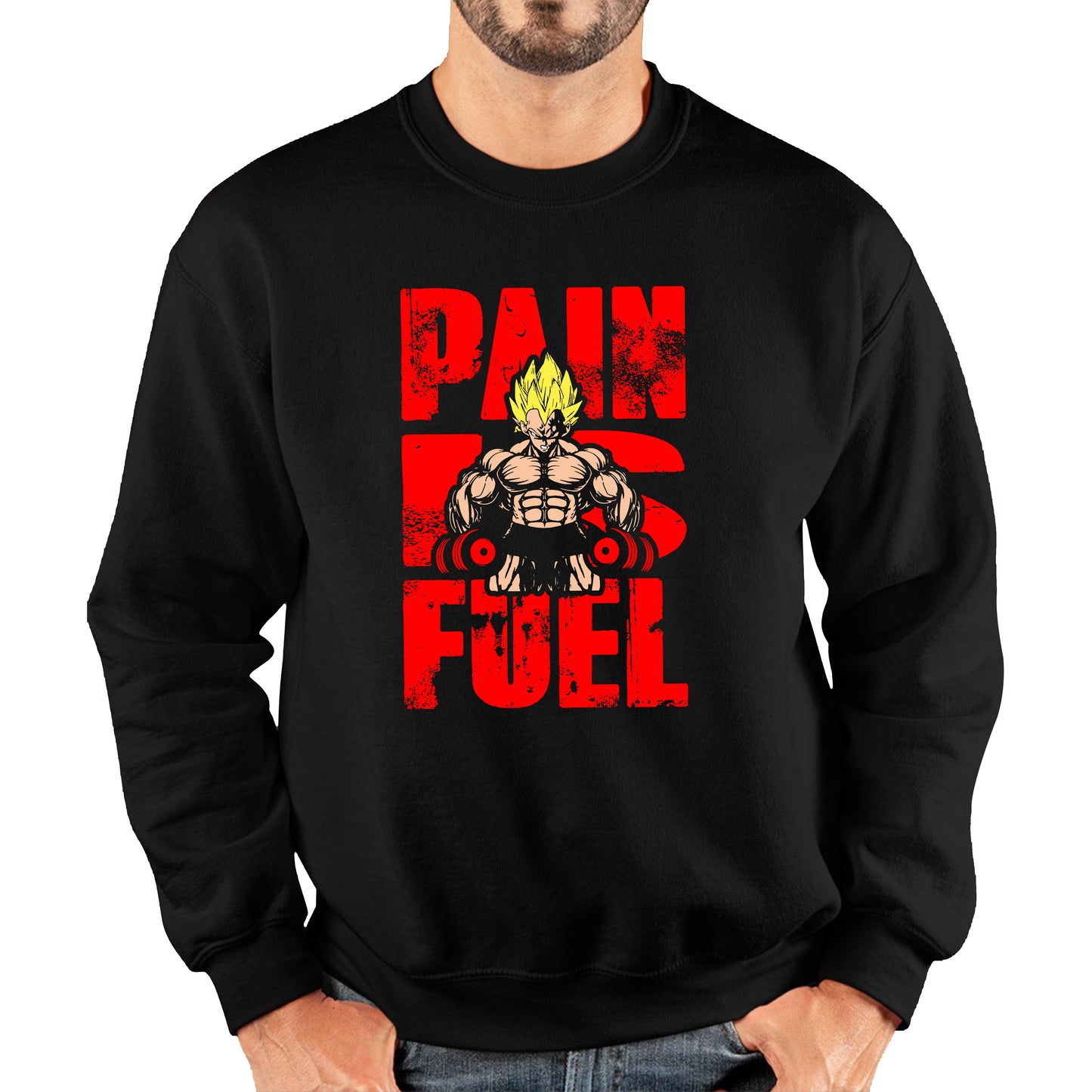 Pain Is Fuel Dragon Ball Z Super Saiyan Goku Kakalot Gym Training Musculation Dumbells Bodybuilding Workout Unisex Sweatshirt