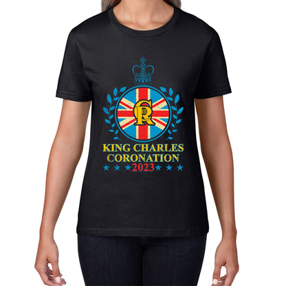 King Charles III Coronation 2023 Union Jack CR III Ruling Monarch Of England Great Britain Womens Tee Top