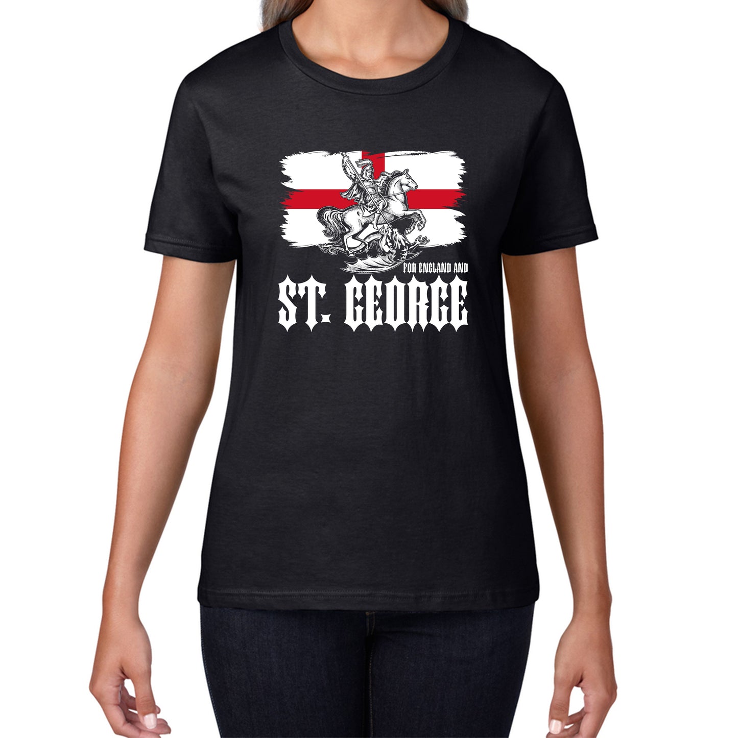 St George's Day Coat Of Arms Of Moscow Heraldic Horseman With A Spear In His Hand Slaying A Zilant Saint George And The Dragon England Flag Womens Tee Top